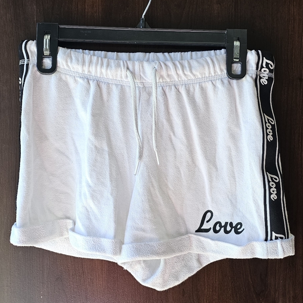 No Boundaries White Athletic Shorts with Black Accents